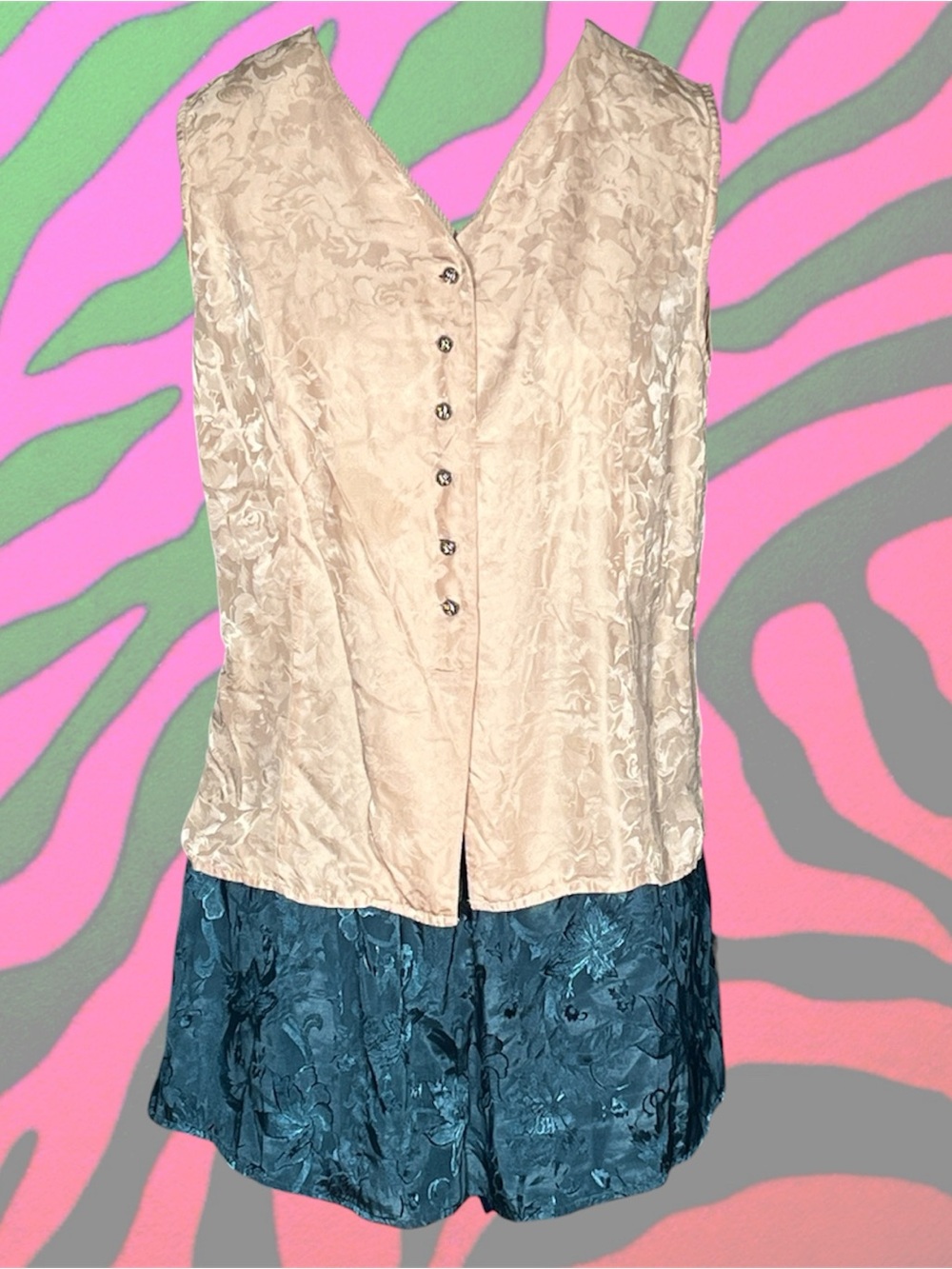 100% silk floral jacquard sleeveless blouse